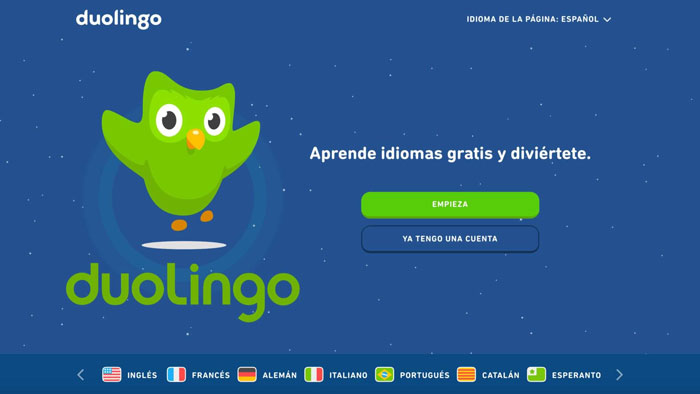 páginas para aprender inglés con Duolingo