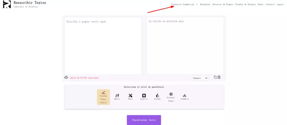 abrir corrector gramatical reescribirtextos.com